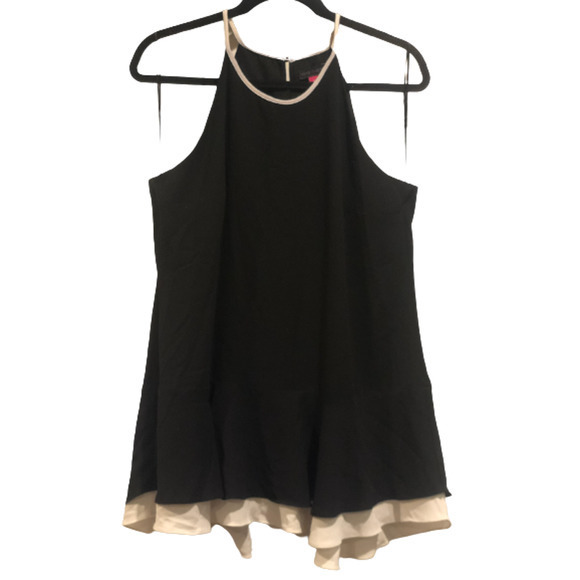 EUC VINCE CAMUTO Size Large Black Sleeveless Halter White Ruffle Trim Top - Picture 16 of 16